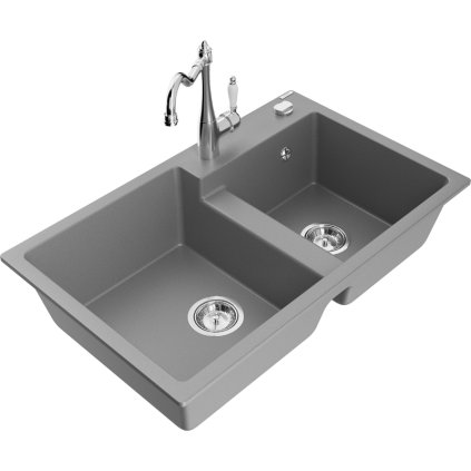 245388 mexen tomas granitovy drez 800x500x190 mm 2 komorovy a drezova bateria carla seda 6516 71 670700 00