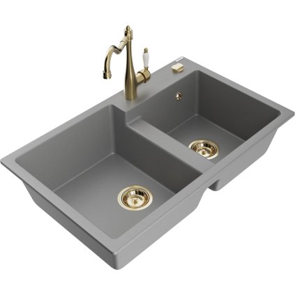 245391 mexen tomas granitovy drez 800x500x190 mm 2 komorovy a drezova bateria carla seda 6516 71 670700 50