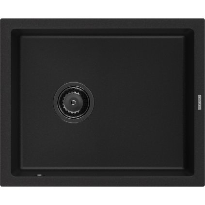 Mexen Pedro, granitový dřez 560x460x200 mm, 1-komorový, černá s černým sifonem, 6508561000-77-B
