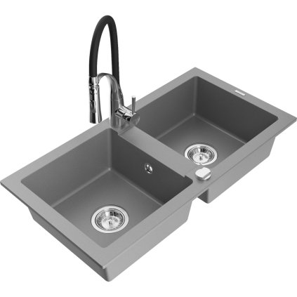 246855 mexen mario granitovy drez 820x436x161 mm 2 komorovy a drezova bateria aster seda 6504 71 73450 07