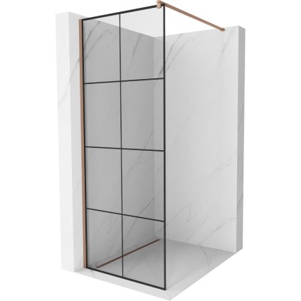 Mexen Kioto sprchová zástěna 70x200 cm 8 mm, profil růžové zlato, sklo černý vzor 1, 800-070-101-60-77