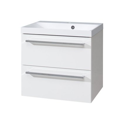 Mereo, Bino, koupelnová skříňka s umyvadlem z litého mramoru 61 cm, bílá, dub, CN660M