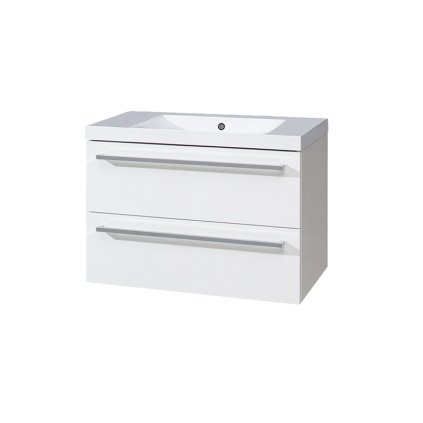 Mereo, Bino, koupelnová skříňka s umyvadlem z litého mramoru 81 cm, bílá, dub, CN661M