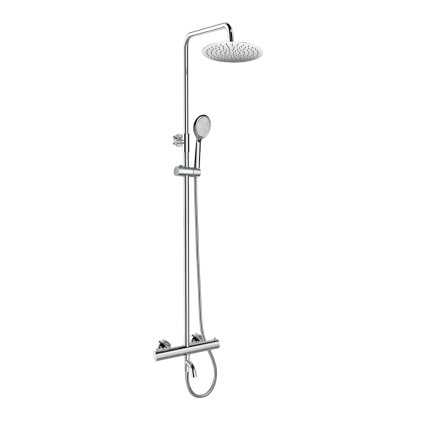 Mereo, Termostatická nástěnná vanová baterie s hadicí, ruční a talířovou kulatou sprchou slim 200 mm, CB60101TSC