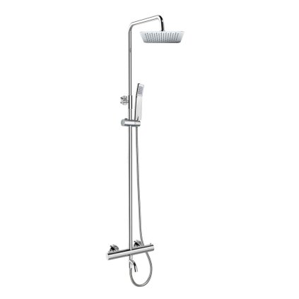 Mereo, Termostatická nástěnná vanová baterie s hadicí, ruční a talířovou hranatou sprchou slim 200x200mm, CB60101TSD