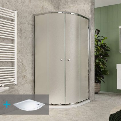 Mereo, Sprchový set z Kory Lite, čtvrtkruh, 90 cm, chrom ALU, sklo Grape a vaničky z litého mramoru., CK35131ZM