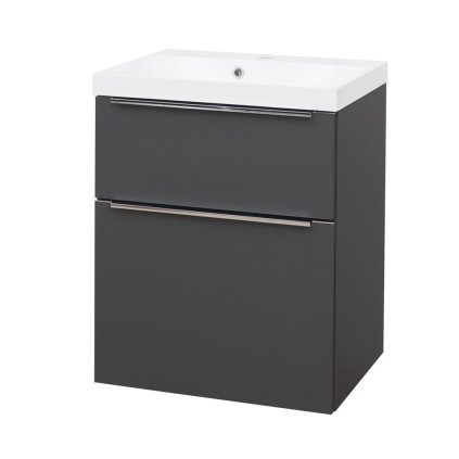 Mereo, Mailo, koupelnová skříňka s umyvadlem z litého mramoru 61 cm, bílá, dub, antracit, CN530M