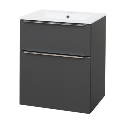 Mereo, Mailo, koupelnová skříňka s keramickým umyvadlem 61 cm, bílá, dub, antracit, CN530