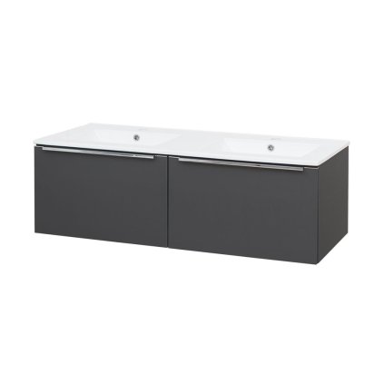 Mereo, Mailo, koupelnová skříňka s keramickým umyvadlem 121 cm, bílá, dub, antracit, CN538