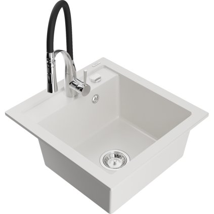 247574 mexen vito 1 komorovy granitovy drez 490x520x210 mm a drezova bateria aster biela 6503 20 73450 07