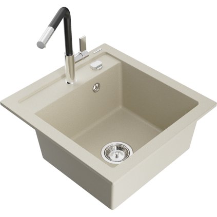 252920 3 mexen vito 1 komorovy granitovy drez 490x520x210 mm a drezova bateria flora bezova 6503 69 670401 07