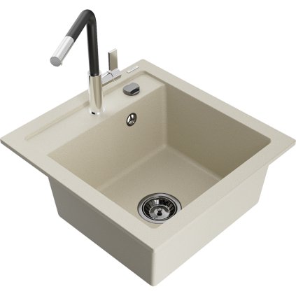 252923 mexen vito 1 komorovy granitovy drez 490x520x210 mm a drezova bateria flora bezova 6503 69 670401 07 b