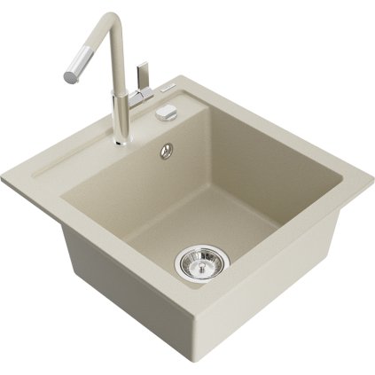 252926 mexen vito 1 komorovy granitovy drez 490x520x210 mm a drezova bateria flora bezova 6503 69 670401 09