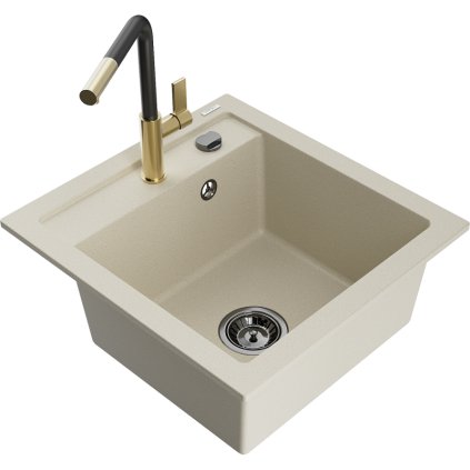 252932 mexen vito 1 komorovy granitovy drez 490x520x210 mm a drezova bateria flora bezova 6503 69 670401 57 b