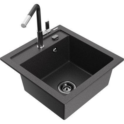 252998 mexen vito 1 komorovy granitovy drez 490x520x210 mm a drezova bateria flora cierna skvrnita 6503 76 670401 07 b