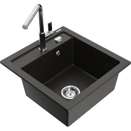 252977 mexen vito 1 komorovy granitovy drez 490x520x210 mm a drezova bateria flora cierna zlata metaliza 6503 75 670401 00