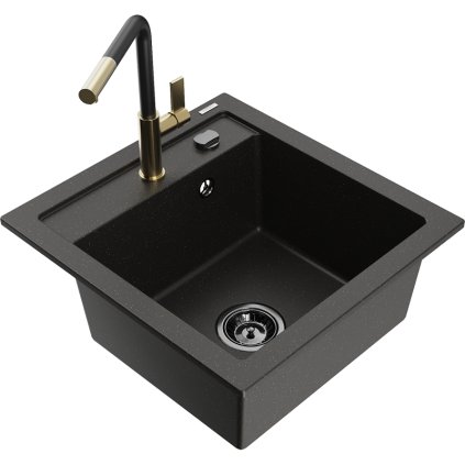 252989 3 mexen vito 1 komorovy granitovy drez 490x520x210 mm a drezova bateria flora cierna zlata metaliza 6503 75 670401 57 b