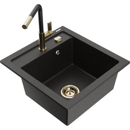 252986 mexen vito 1 komorovy granitovy drez 490x520x210 mm a drezova bateria flora cierna zlata metaliza 6503 75 670401 57 g