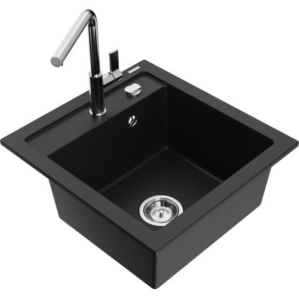 253022 mexen vito 1 komorovy granitovy drez 490x520x210 mm a drezova bateria flora cierna 6503 77 670401 00