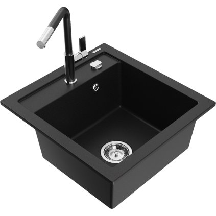 253025 mexen vito 1 komorovy granitovy drez 490x520x210 mm a drezova bateria flora cierna 6503 77 670401 07