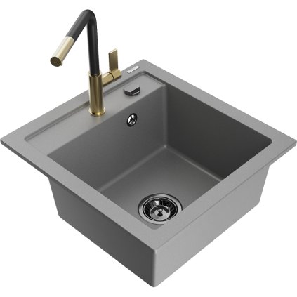 252953 mexen vito 1 komorovy granitovy drez 490x520x210 mm a drezova bateria flora seda 6503 71 670401 57 b