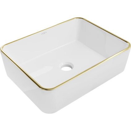 Mexen Catia, umyvadlo na desku 48x37x14 cm, bílá lesklá-zlatý okraj, 21314805
