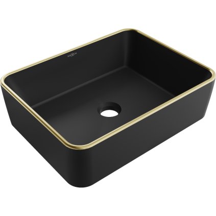 Mexen Catia, umyvadlo na desku 48x37x14 cm, černá matná-zlatý okraj, 21314875