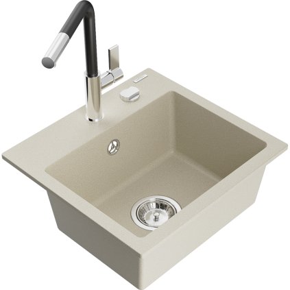 257249 mexen milo 1 komorovy granitovy drez 435x410x171 mm a drezova bateria flora bezova 6505 69 670401 07