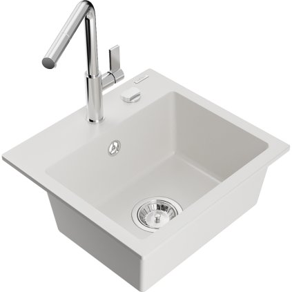 253190 3 mexen milo 1 komorovy granitovy drez 435x410x171 mm a drezova bateria flora biela 6505 20 670401 00