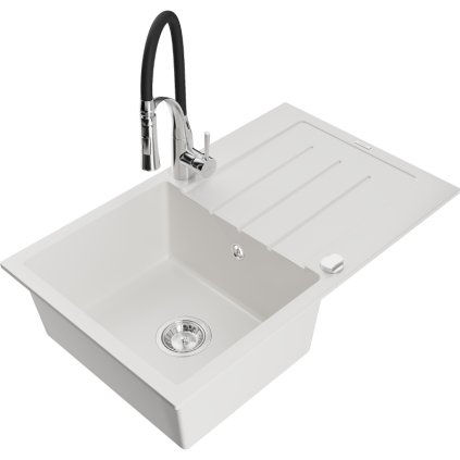 251600 1 mexen bruno 1 komorovy granitovy drez 795x495x200 mm a drezova bateria aster biela 6513 20 73450 07