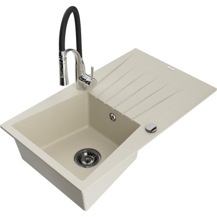251726 mexen cesar 1 komorovy granitovy drez 775x470x190 mm a drezova bateria aster bezova 6514 69 73450 07 b