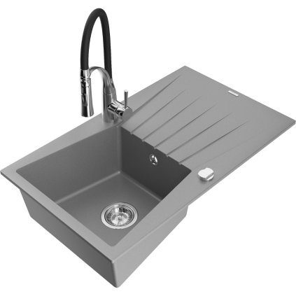 251771 mexen cesar 1 komorovy granitovy drez 775x470x190 mm a drezova bateria aster seda 6514 71 73450 07