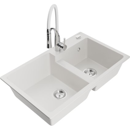 252062 mexen tomas 2 komorovy granitovy drez 800x500x190 mm a drezova bateria aster biela 6516 20 73450 02