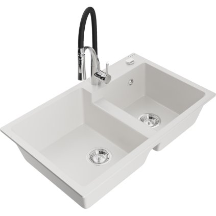 252065 mexen tomas 2 komorovy granitovy drez 800x500x190 mm a drezova bateria aster biela 6516 20 73450 07