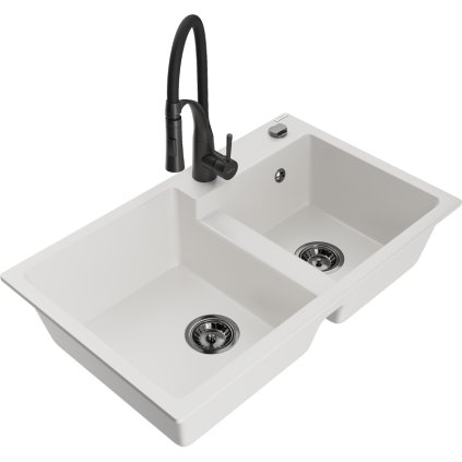 252077 mexen tomas 2 komorovy granitovy drez 800x500x190 mm a drezova bateria aster biela 6516 20 73450 70 b