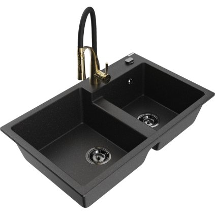 252119 mexen tomas 2 komorovy granitovy drez 800x500x190 mm a drezova bateria aster cierna strieborna metaliza 6516 73 73450 57 b