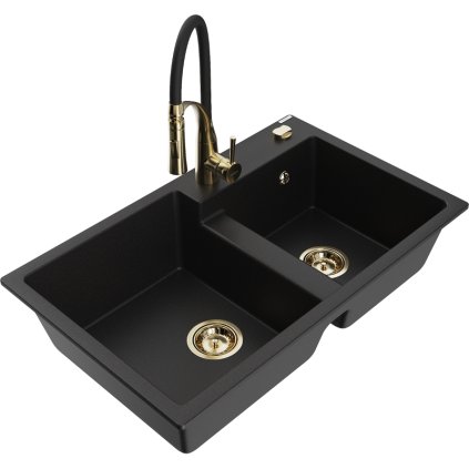 252161 mexen tomas 2 komorovy granitovy drez 800x500x190 mm a drezova bateria aster cierna 6516 77 73450 57 g