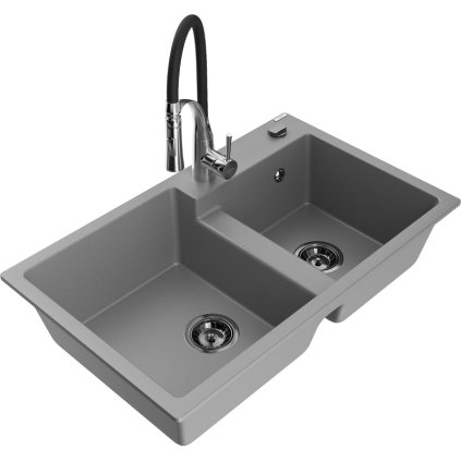 252098 mexen tomas 2 komorovy granitovy drez 800x500x190 mm a drezova bateria aster seda 6516 71 73450 07 b