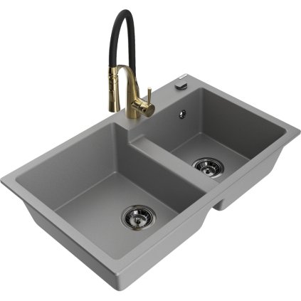 252104 mexen tomas 2 komorovy granitovy drez 800x500x190 mm a drezova bateria aster seda 6516 71 73450 57 b