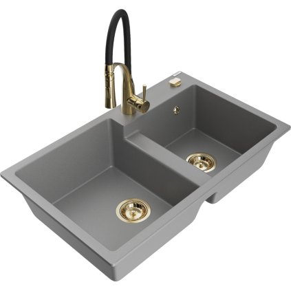 252101 mexen tomas 2 komorovy granitovy drez 800x500x190 mm a drezova bateria aster seda 6516 71 73450 57 g
