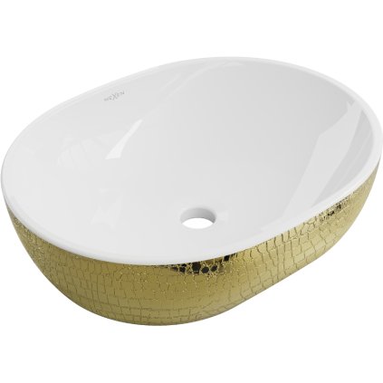Mexen Viki, umyvadlo na desku 48x35x14 cm, bílá-zlatý vzor, ​​21054808