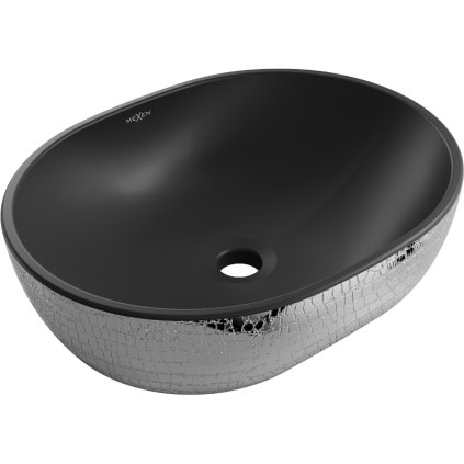 Mexen Viki, umyvadlo na desku 48x35x14 cm, černá matná-stříbrný vzor, ​​21054872