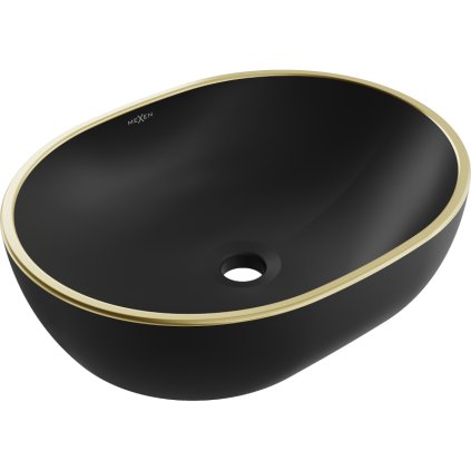 Mexen Viki, umyvadlo na desku 48x35x14 cm, černá matná-zlatý okraj, 21054875
