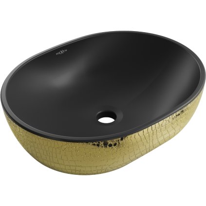 Mexen Viki, umyvadlo na desku 48x35x14 cm, černá matná-zlatý vzor, 21054878