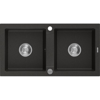Mexen Mario - dřez granitový 82,0x43,6cm, 2-komorový, černá-zlatá, 6504822000-75