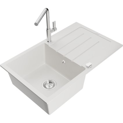 258008 mexen bruno 1 komorovy granitovy drez 795x495x200 mm a drezova bateria flora biela 6513 20 670401 00