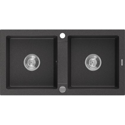 Mexen Mario - dřez granitový 82,0x43,6cm, 2-komorový, černá-skvrny, 6504822000-76