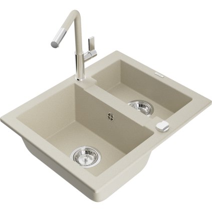 269923 mexen carlos 1 5 komorovy granitovy drez 582x475x177 mm a drezova bateria flora bezova 6518 69 670401 09