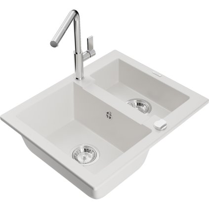 269890 mexen carlos 1 5 komorovy granitovy drez 582x475x177 mm a drezova bateria flora biela 6518 20 670401 00