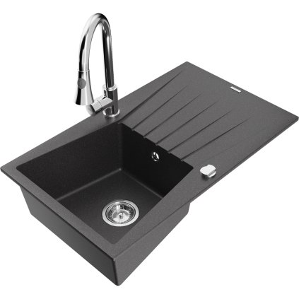 271758 3 mexen cesar 1 komorovy granitovy drez 775x470x190 mm a drezova bateria elia cierna skvrnita 6514 76 670101 00
